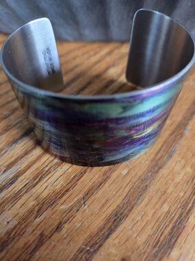 Bliss Iridescent Green Purple Wide Cuff Bracelet